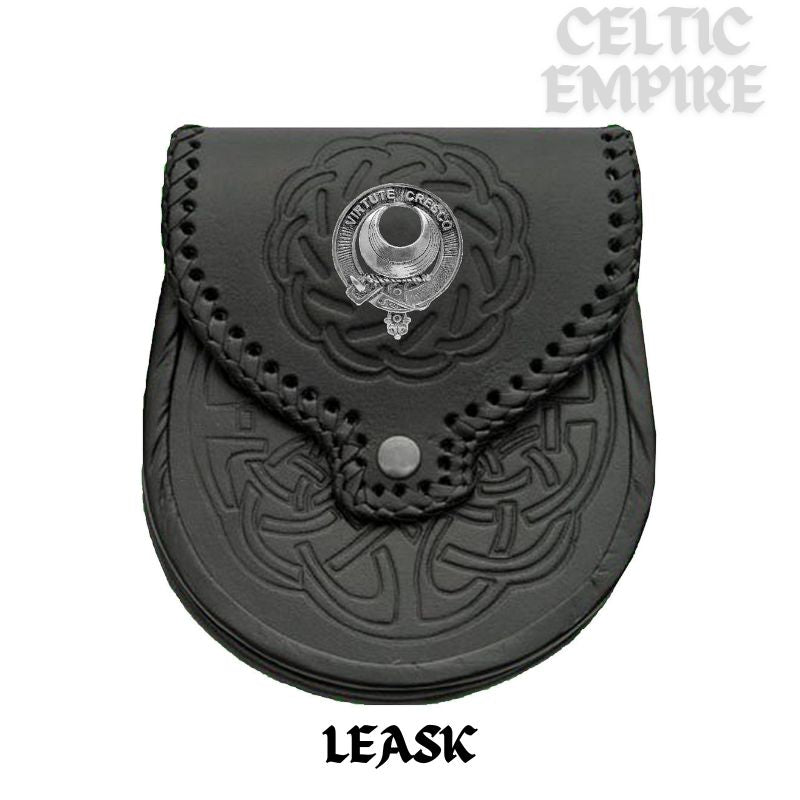 Leask Scottish Family Clan Badge Sporran, Leather