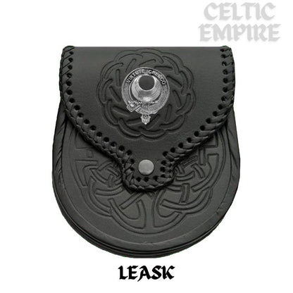Leask Scottish Family Clan Badge Sporran, Leather