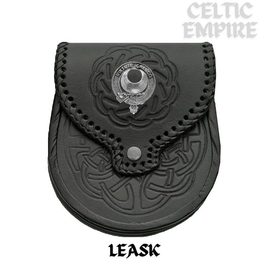 Leask Scottish Family Clan Badge Sporran, Leather