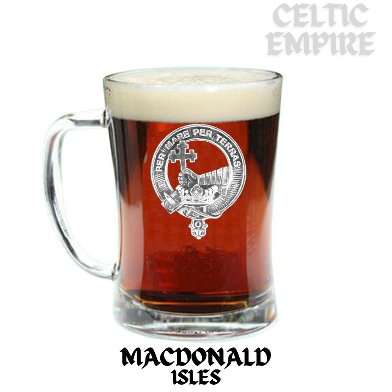 MacDonald Isles Family Clan Crest Badge Glass Beer Mug