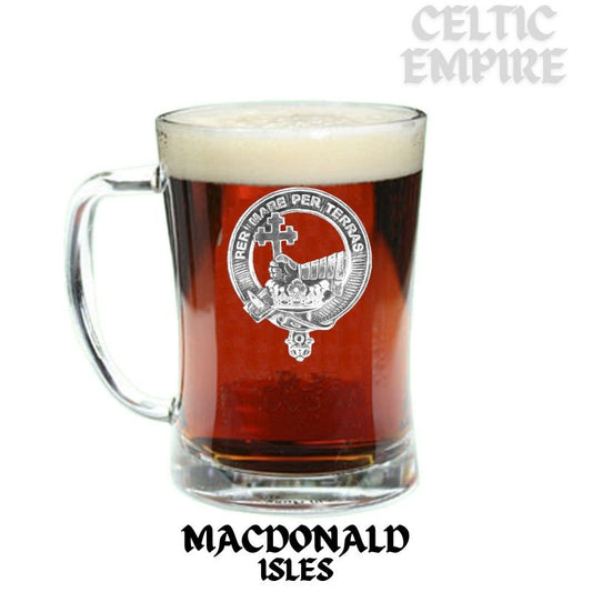 MacDonald Isles Family Clan Crest Badge Glass Beer Mug