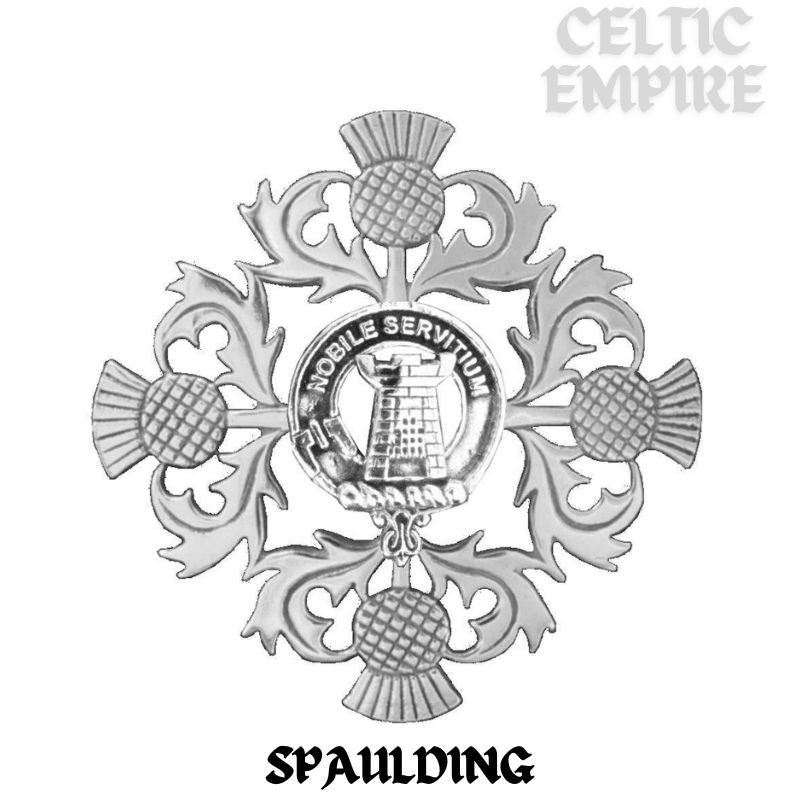 Spaulding Family Clan Crest Scottish Four Thistle Brooch
