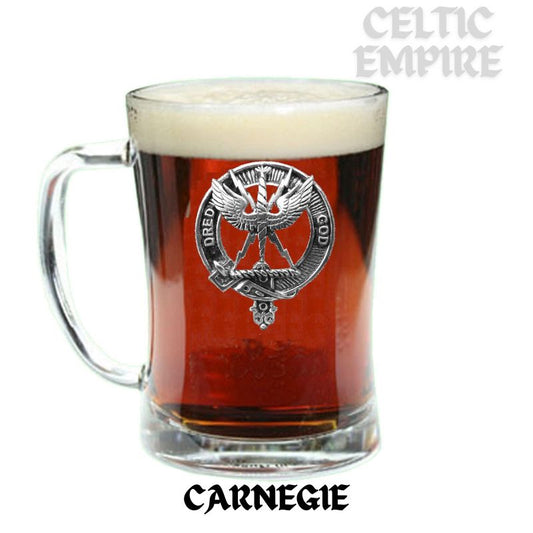 Carnegie Family Clan Crest Badge Glass Beer Mug