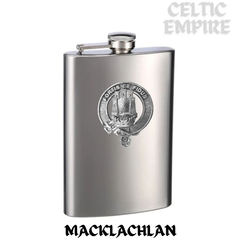 MacLachlan 8oz Family Clan Crest Scottish Badge Stainless Steel Flask