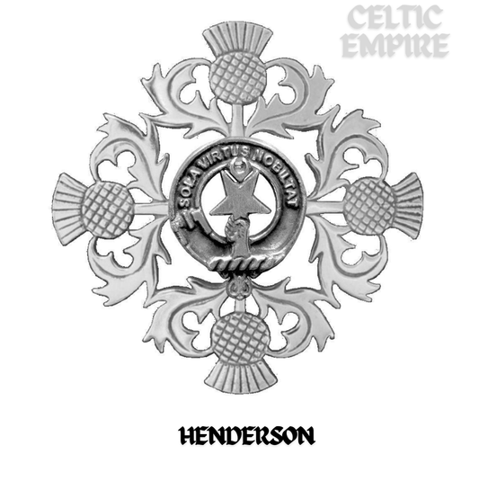 Henderson Family Clan Crest Scottish Four Thistle Brooch