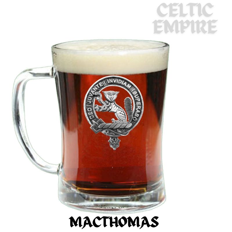 MacThomas Family Clan Crest Badge Glass Beer Mug