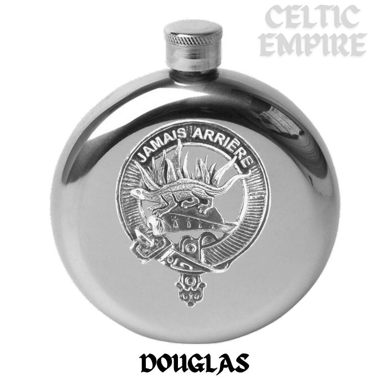 Douglas Round Family Clan Crest Scottish Badge Flask 5oz