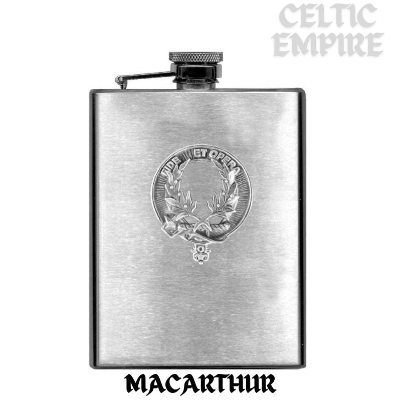 MacArthur 8oz Family Clan Crest Scottish Badge Stainless Steel Flask