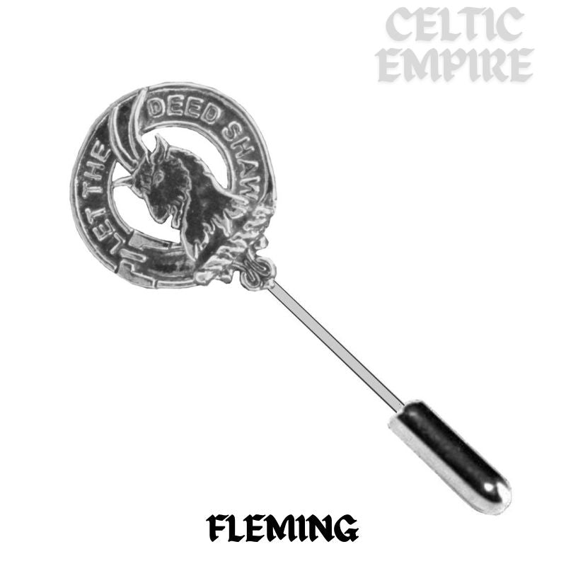 Fleming Family Clan Crest Stick or Cravat pin, Sterling Silver