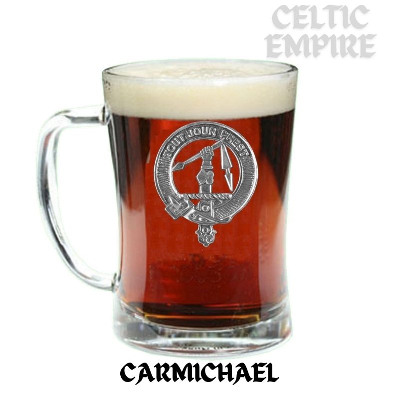 Carmichael Family Clan Crest Badge Glass Beer Mug