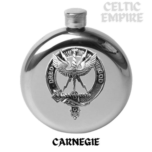 Carnegie Round Family Clan Crest Scottish Badge Flask 5oz