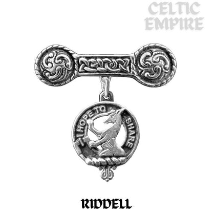 Riddell Family Clan Crest Iona Bar Brooch - Sterling Silver
