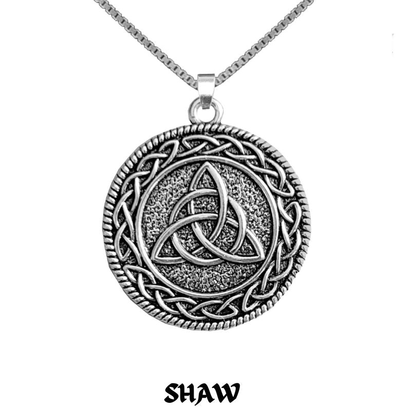 Shaw Family Clan Crest Celtic Interlace Disk Pendant, Scottish Family Crest