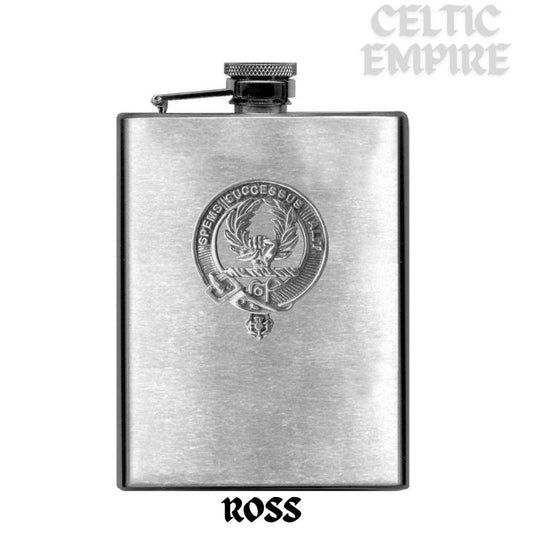Ross 8oz Family Clan Crest Scottish Badge Stainless Steel Flask