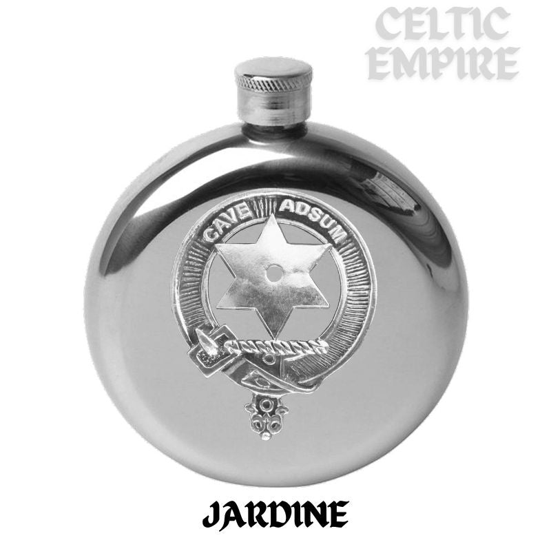 Jardine 5oz Round Family Clan Crest Scottish Badge Flask