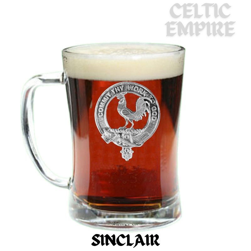 Sinclair Family Clan Crest Badge Glass Beer Mug