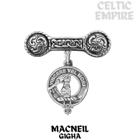 MacNeill (Gigha) Family Clan Crest Iona Bar Brooch - Sterling Silver