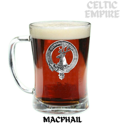MacPhail Family Clan Crest Badge Glass Beer Mug