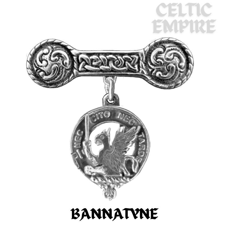 Bannatyne Family Clan Crest Iona Bar Brooch - Sterling Silver