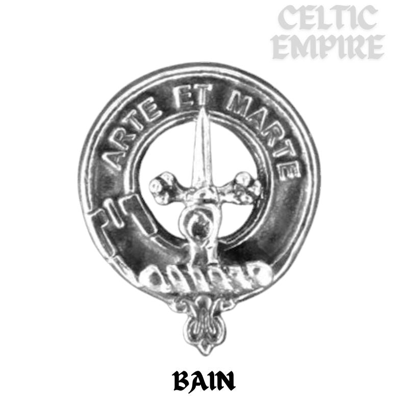 Bain Family Clan Crest Celtic Interlace Disk Pendant, Scottish Family Crest