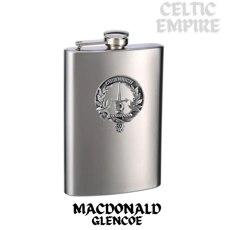 MacDonald (Glencoe) 8oz Family Clan Crest Scottish Badge Stainless Steel Flask