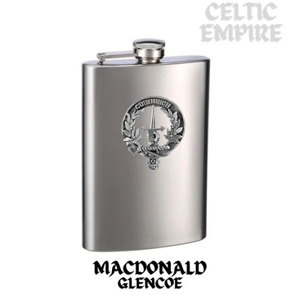 MacDonald (Glencoe) 8oz Family Clan Crest Scottish Badge Stainless Steel Flask