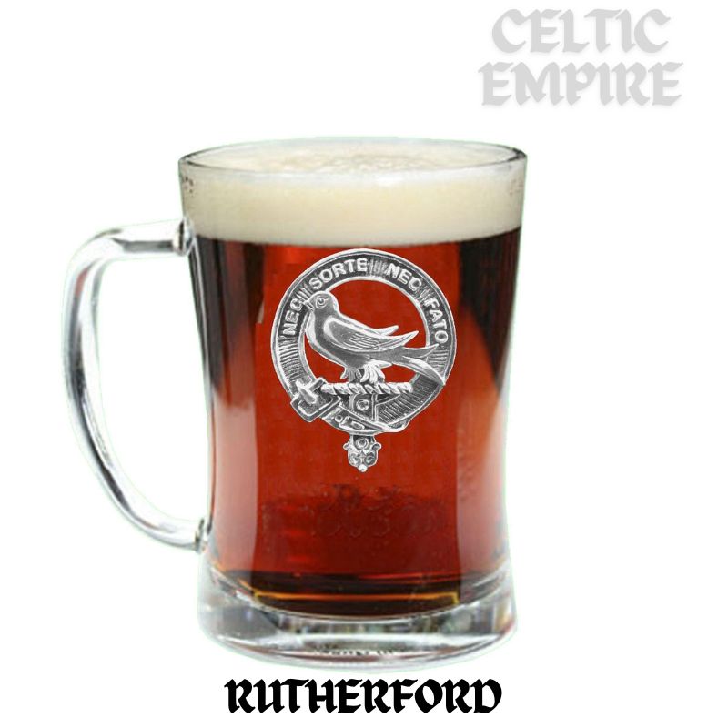 Rutherford Family Clan Crest Badge Glass Beer Mug