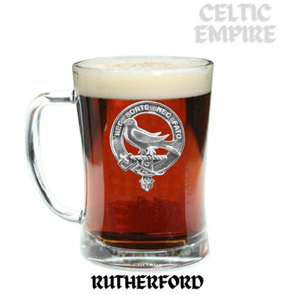 Rutherford Family Clan Crest Badge Glass Beer Mug