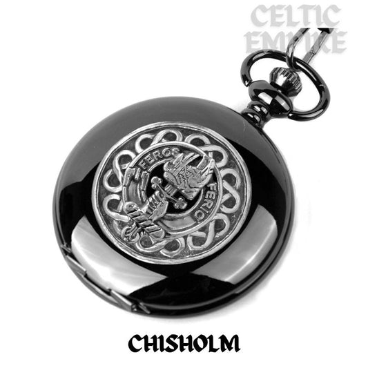 Chisholm Family Clan Crest  Black Pocket Watch