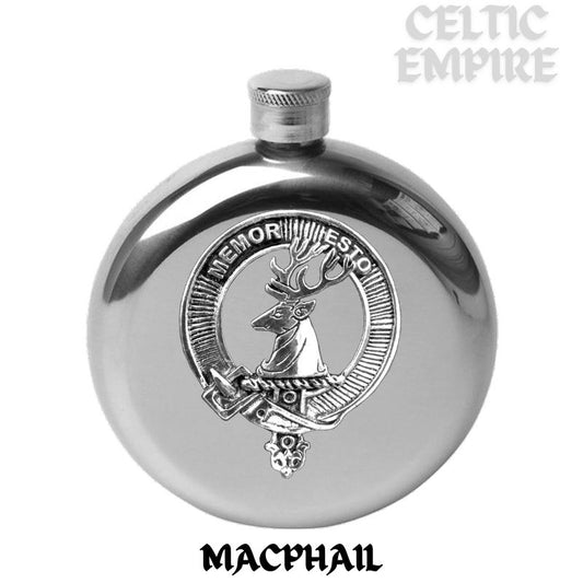 MacPhail 5oz Round Family Clan Crest Scottish Badge Flask