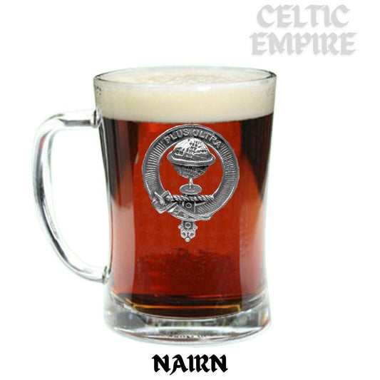 Nairn Crest Family Clan Badge Beer Mug, Scottish Glass Tankard