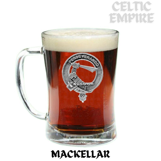 MacKellar Family Clan Crest Badge Glass Beer Mug