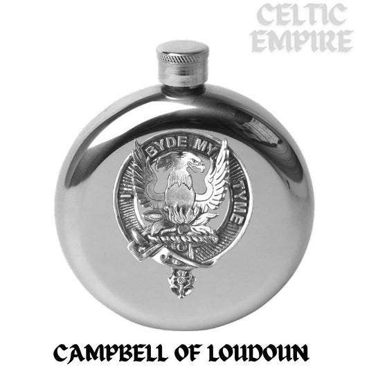 Campbell Loudoun Round Family Clan Crest Scottish Badge Flask 5oz