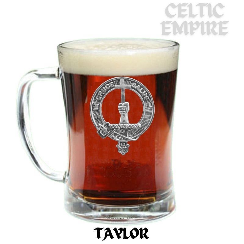 Taylor Family Clan Crest Badge Glass Beer Mug