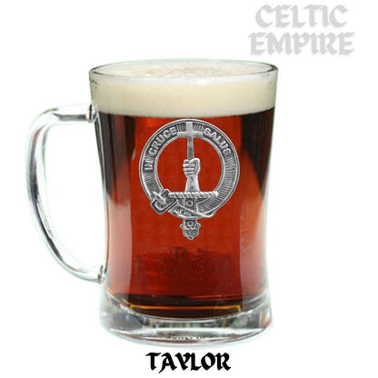 Taylor Family Clan Crest Badge Glass Beer Mug