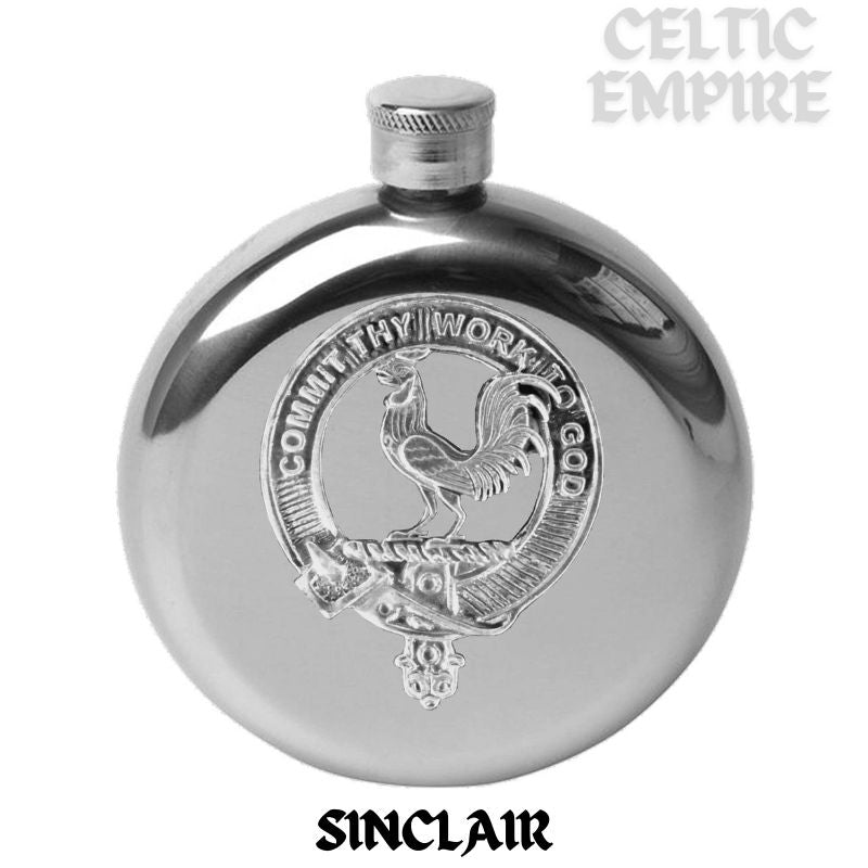 Sinclair 5 oz Round Family Clan Crest Scottish Badge Flask