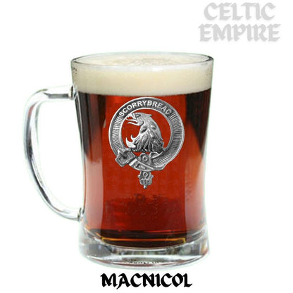 MacNicol Crest Badge Beer Mug, Scottish Glass Tankard