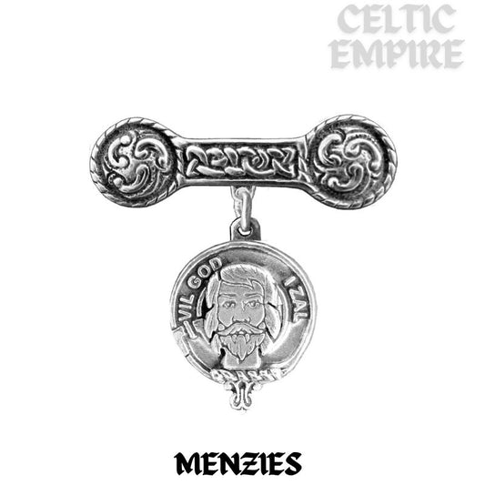 Menzies Family Clan Crest Iona Bar Brooch - Sterling Silver