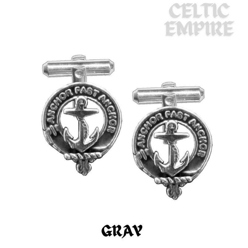 Gray Family Clan Crest Scottish Cufflinks; Pewter, Sterling Silver and Karat Gold