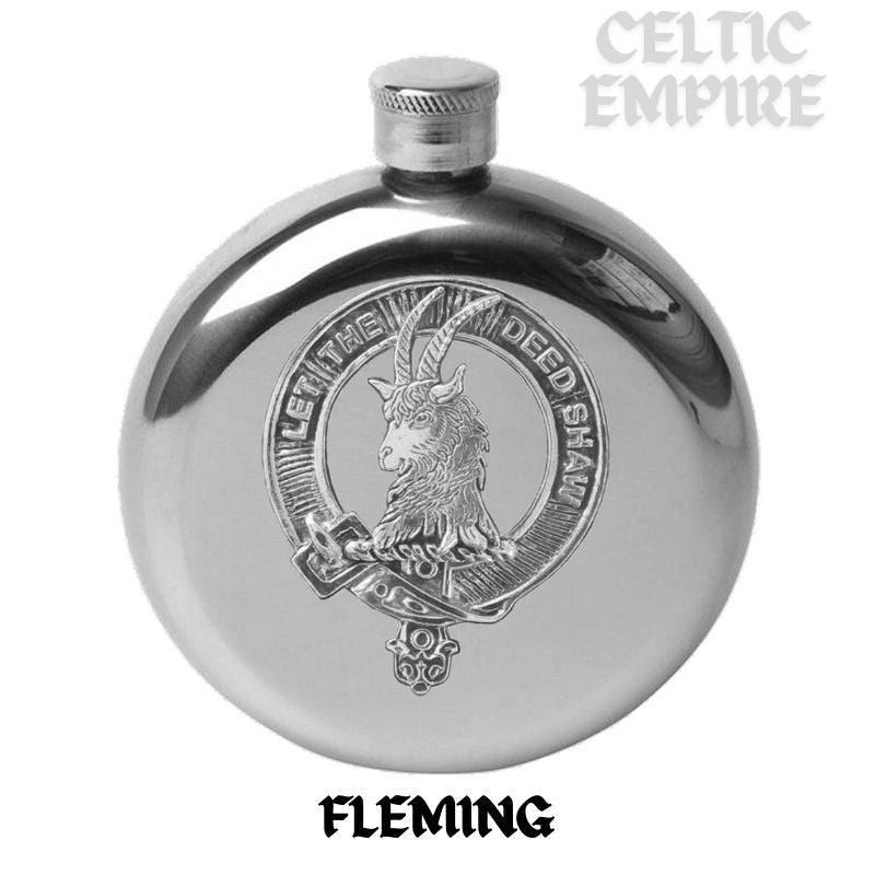 Fleming Round Family Clan Crest Scottish Badge Flask 5oz