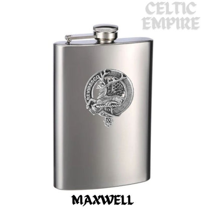 Maxwell 8oz Family Clan Crest Scottish Badge Stainless Steel Flask