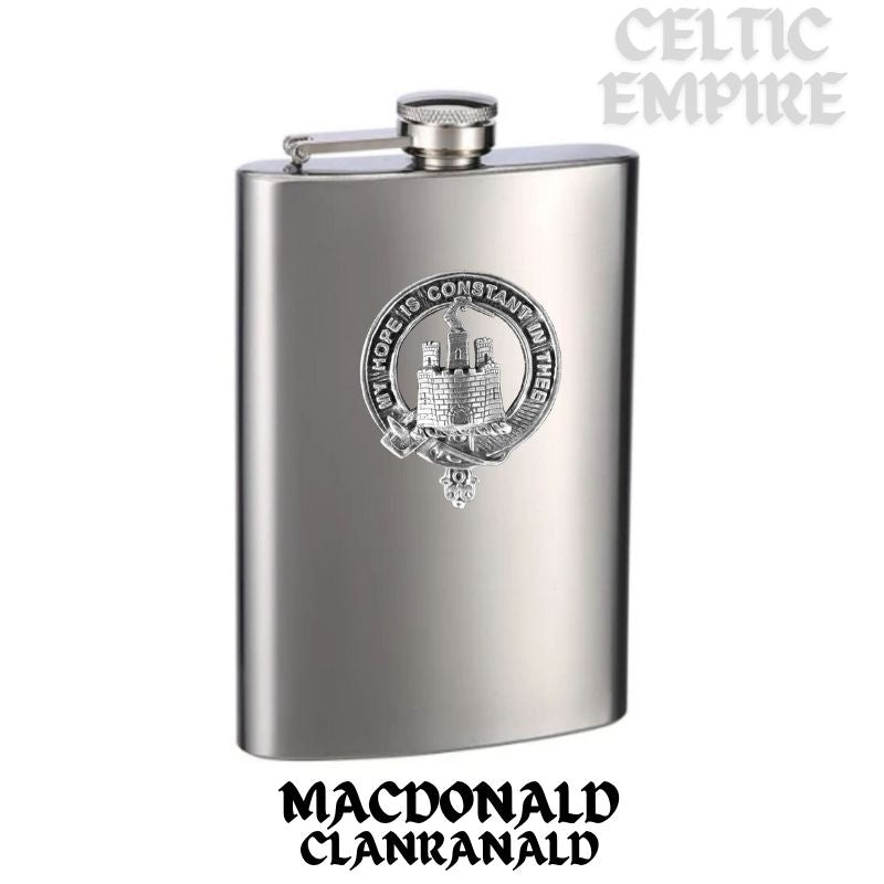 MacDonald (Family Clanranald) 8oz Family Clan Crest Scottish Badge Stainless Steel Flask