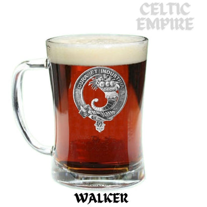 Walker Family Clan Crest Badge Glass Beer Mug