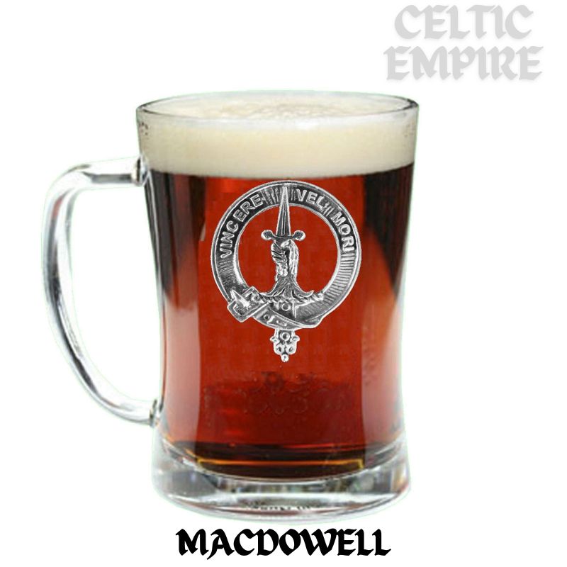 MacDowell Family Clan Crest Badge Glass Beer Mug