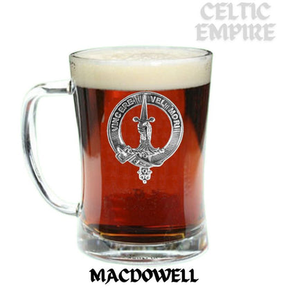 MacDowell Family Clan Crest Badge Glass Beer Mug