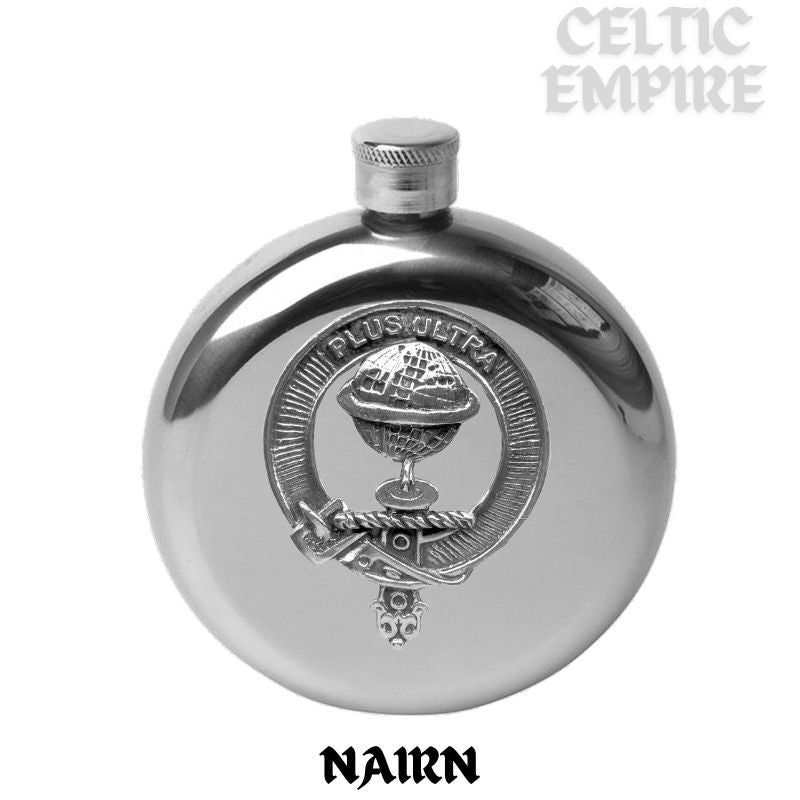 Nairn 5 oz Round Family Clan Crest Scottish Badge Flask