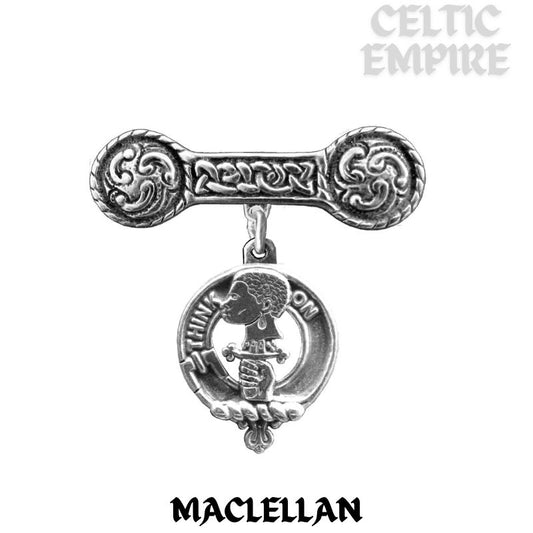 MacLellan Family Clan Crest Iona Bar Brooch - Sterling Silver