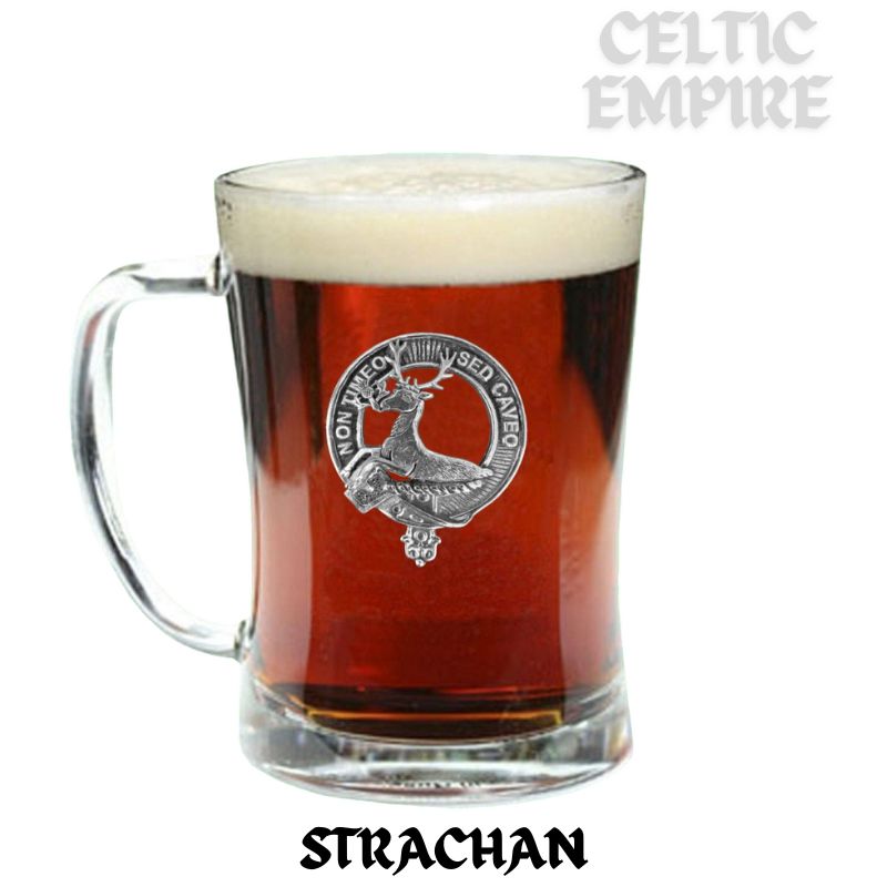 Strachan Family Clan Crest Badge Glass Beer Mug