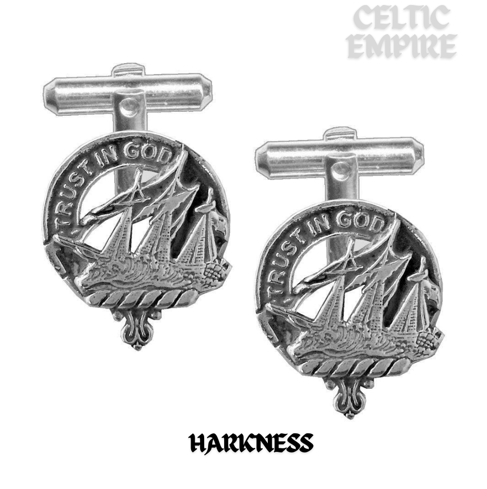 Harkness Family Clan Crest Scottish Cufflinks; Pewter, Sterling Silver and Karat Gold