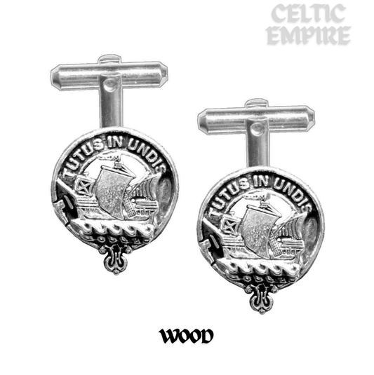 Wood Family Clan Crest Scottish Cufflinks; Pewter, Sterling Silver and Karat Gold